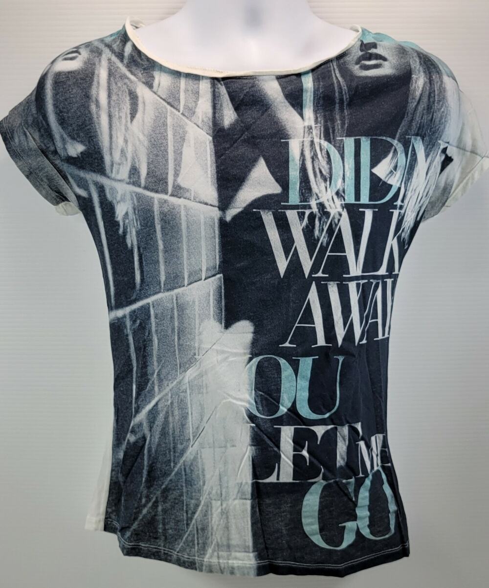 I5) Bershka with Love Women's Shirt Graphic Top Didn't Walk Away Medium Zipper
